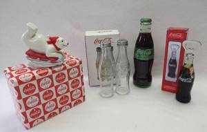 lot 5370 image: Coca-Cola Lot Salt & Pepper Shakers, Bottle Opener, Figurine & Bonus Highly Sought After 2015 Coca-Cola Life 8 oz Bottle - Unopened