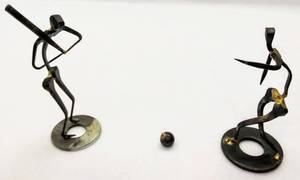 lot 5379 image: Mid Century Horseshoe Nail Sculptures  Playing Baseball