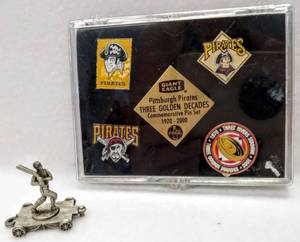lot 5382 image: Pittsburgh Pirates Three Golden Decades Commemorative Pin Set  Bonus Pewter Figurine
