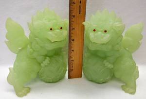 lot 5385 image: Pair of Vintage Green Resin () Chinese Foo Dogs Statues