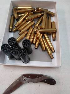 lot 8025 image: 30.6 Casings 5) 12 Gauge Shotgun Shells 1) Pocket knife