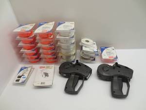 lot 1188 image: Set of 2 Office Depot Price Guns With Appx 25 packs of Labels and 2 Ink Rolls with Tag Attacher