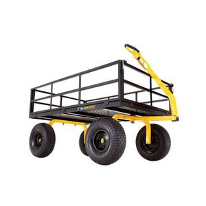 lot 2619 image: Gorilla Carts GOR1400-COM Heavy-Duty Steel Utility Cart with Removable Sides and 15 Tires, 1400-lbs. Capacity, Black
