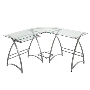lot 2621 image: Modern Glass and Metal Rounded Frame L-Shaped Corner Computer Desk by Manor Park
