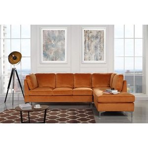 lot 2644 image: Casa Andrea Upholstered Velvet 101.1 inch Sectional Sofa, Classic Living Room L-Shape Couch (Orange)