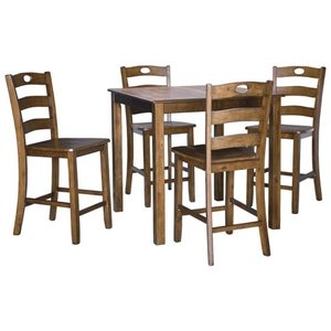 lot 2665 image: Set of 5 Hazelteen Square Counter Table Set Medium Brown - Signature Design by Ashley