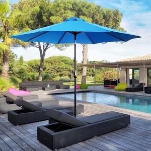 lot 2681 image: Abba Patio 9ft Patio Umbrella Outdoor Umbrella Patio Market Table Umbrella with Push Button Tilt and Crank for Garden, Lawn, Deck, Backyard& Pool, Blue