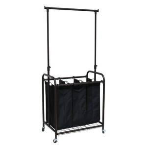 lot 2689 image: Oceanstar 3-Bag Rolling Laundry Sorter with Adjustable Hanging Bar, Bronze