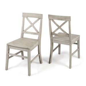 lot 2704 image: Christopher Knight Home Roshan Farmhouse Acacia Wood Dining Chairs, Light Grey Wash