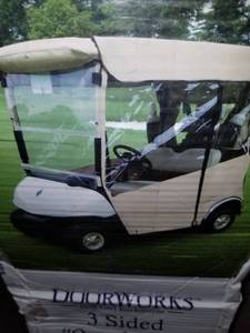 lot 2709 image: Black Golf Cart Cover �� 3-Sided ��Over-The-Top�� Cart Cover for Yamaha Drive & Drive 2 �� Drivable Golf Cart Cover Enclosure �� Marine Grade Vinyl - Black Rain Cover for Golfers�� Fits Golf Bags