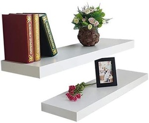 lot 2734 image: Set of 2 Modern 10 Inch Depth Shelf for The Wall Wood Wall-Mounted Storage Shelf MDF Display Shelving Approx 36 White