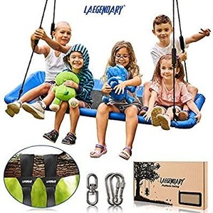 lot 2738 image: 60 Inch Platform Tree Swing for Kids and Adults �� Giant Flying Outdoor Indoor Saucer Hammock - Large Surf Tire Swingset Accessories Toys - 2 Straps, 2 Carabiners, 1 Swivel - 600 Lbs Yard Swings Set