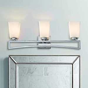 lot 2748 image: Bestier Modern Chrome White Frosted Glass 3-Light Bath Bathroom Vanity Wall Mounted Light Wall Sconce 3 G9 LED Bulbs Required Length 23.6 inch Width 5.5 inch Height 8.7 inch
