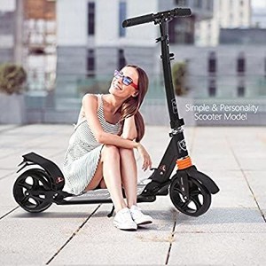 lot 2755 image: kidsAdult Scooter with 3 Seconds Easy-Folding System, 220lb Folding Adjustable Scooter with Disc Brake and 200mm Large Wheels (Black)