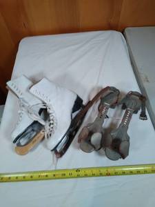 lot 79 image: Vintage ice skates and roller skate shoe covers