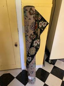 lot 8245 image: 13 Yards of Navy Fabric With Flowers and Artichokes Location Front Room