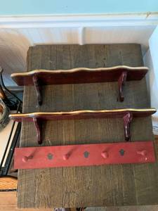 lot 8251 image: Pair of Wood Wall Shelves and One Coat Rack Location Front Room