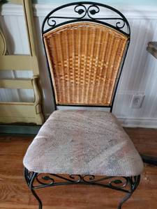 lot 8266 image: Wicker Back Wrought Iron Base.