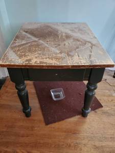 lot 8268 image: Rustic Wooden Side Table with Drawer 26 x 22 x 21 Inches
