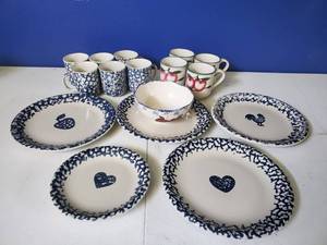 lot 8271 image: Lot of Flok Art Stoneware Cups and Plates