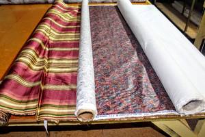 lot 6244 image: This Lot Contains (3) Rolls, 5TH Avenue Design, Ivory with Sheen and Striped Pattern