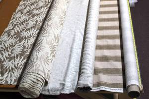 lot 6220 image: This Lot Contains (3) Gorgeous Rolls of NeutralTanCream Home Decor Fabric 56 Rolls