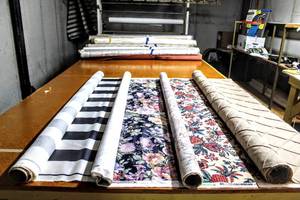 lot 6229 image: This Lot Contains (4) Amazing Lots of Interir Design Fabrics Including Navys and Neutrals in Stripes, Floral, and Textured