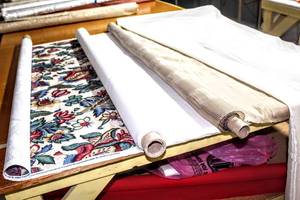 lot 6230 image: This Lot Contains (3) Decorative Rolls including Waverly and 1 Bolt of Sheer Fabric