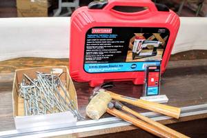 lot 6292 image: Craftsman Crown Stapler Kit, Assorted Hand tools and Peg Board Accessories