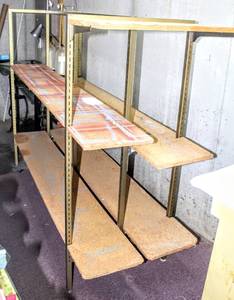 lot 6302 image: 4 Sided Solid Metal Base with Adjustable Shelving 63 Long x 24 Deep x 54 Tall