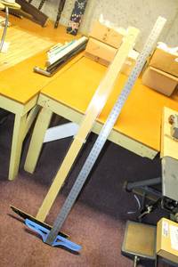 lot 6275 image: This Lot Contains 2 Measuring Sewing Rulers, (1) Wooden and Plastic T Square and (1) Aluminum and Plastic T Square