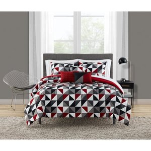 lot 86028 image: Mainstays Reversible Geometric Triangles 8-Piece Bed in a Bag Bedding TwinTwin XL