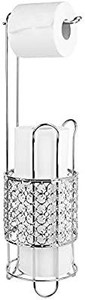 lot 86083 image: Home Basics Free Standing Dispensing Toilet Paper Holder, Silver Chrome