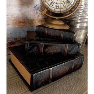 lot 86128 image: Decmode - 6, 9, And 11 Inch Traditional Wood And Leather Flourished Book Boxes - Set of 3