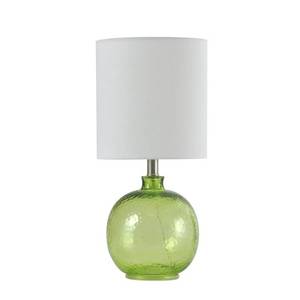 lot 86151 image: Glass Table Lamp - White Hardback Fabric Shade - Green Meadow Finish