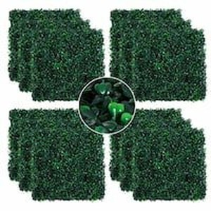 lot 86153 image: Outsunny Artificial Boxwood Milan Grass Mat with Grid Back Design, Includes Ties, (Set of 12) 20in x 20in Tiles