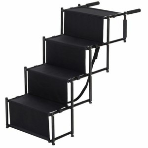 lot 86156 image: PawHut 30in 4-Step Metal Frame Oxford Fabric Folding Portable Pet Stairs for Dogs