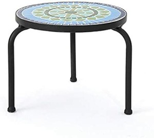 lot 86157 image: Christopher Knight Home Iris Outdoor Ceramic Tile Side Table with Iron Frame, Blue  Green