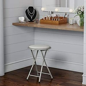lot 86160 image: Trademark Home Folding Heavy Duty 18in Collapsible Padded Round Stool White
