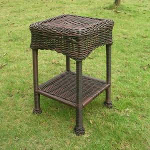 lot 86175 image: International Caravan Monaco Wicker Patio Side Table-Antique Pecan