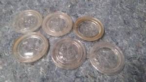 lot 531 image: Lot of 6 Vintage Glass Jar Lids - Presto, Kerr, and Ball