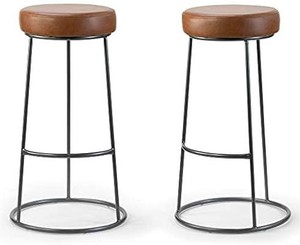 lot 2794 image: Brand Glamour Home Glamour Home Amie Cappuccino Brown Faux Leather Backless Counter Stool with Gunmetal Grey Frame
