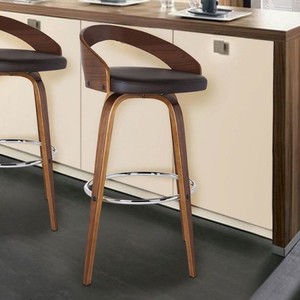 lot 2798 image: Brand Armen Living 4.2 out of 5 stars  84Reviews Armen Living Sonia Multi Color Options Faux Leather Swivel Kitchen Barstool With Walnut Wood Finish and Chrome Footrest, 26 Counter Height, Brown