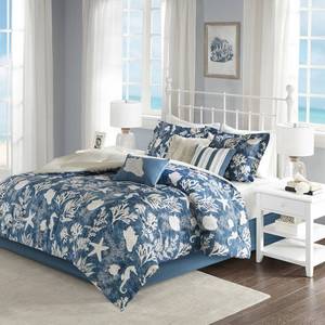 lot 2802 image: Blue Bedford Cotton Sateen Comforter Set (Queen) 7pc