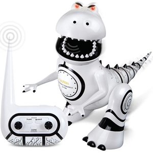 lot 2826 image: Sharper Image Interactive RC Robotosaur Dinosaur, Built-in Mood Sensors and Color-Changing LED Eyes, Motion Detection, Growls, Snores, Battery Operated- WhiteBlack