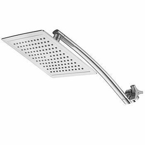 lot 2837 image: Razor by AquaSpa� Mega Size 9-inch Chrome Face Square Rainfall Shower with Arch Design 15-inch Stainless Steel Extension Arm  Premium Chrome