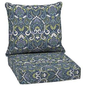 lot 2841 image: Aurora Damask Deep Seat Outdoor Cushion Set Sapphire - Arden Selections