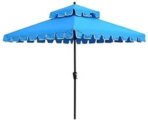 lot 2842 image: ABBLE 7 Ft Square Scallop Outdoor Patio Umbrella with Crank, Weather Resistant, UV Protective Umbrella, Durable, 8 Sturdy Steel Ribs, Market Outdoor Table Umbrella - Aqua