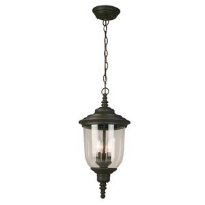 lot 2853 image: Eglo 3x60w Outdoor Pendant W Matte Bronze Finish & Clear Seedy Glass - 202879A
