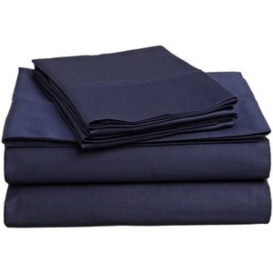 lot 2861 image: Impressions Genuine Egyptian Cotton 400 Thread Count Split King 5-Piece Sheet Set Stripe, Navy Blue
